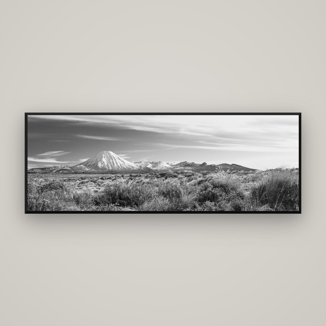 Ngauruhoe Cone, Tongariro National Park — Basel Black, 170×60 cm. New Zealand fine art wall art by Stephen Milner.