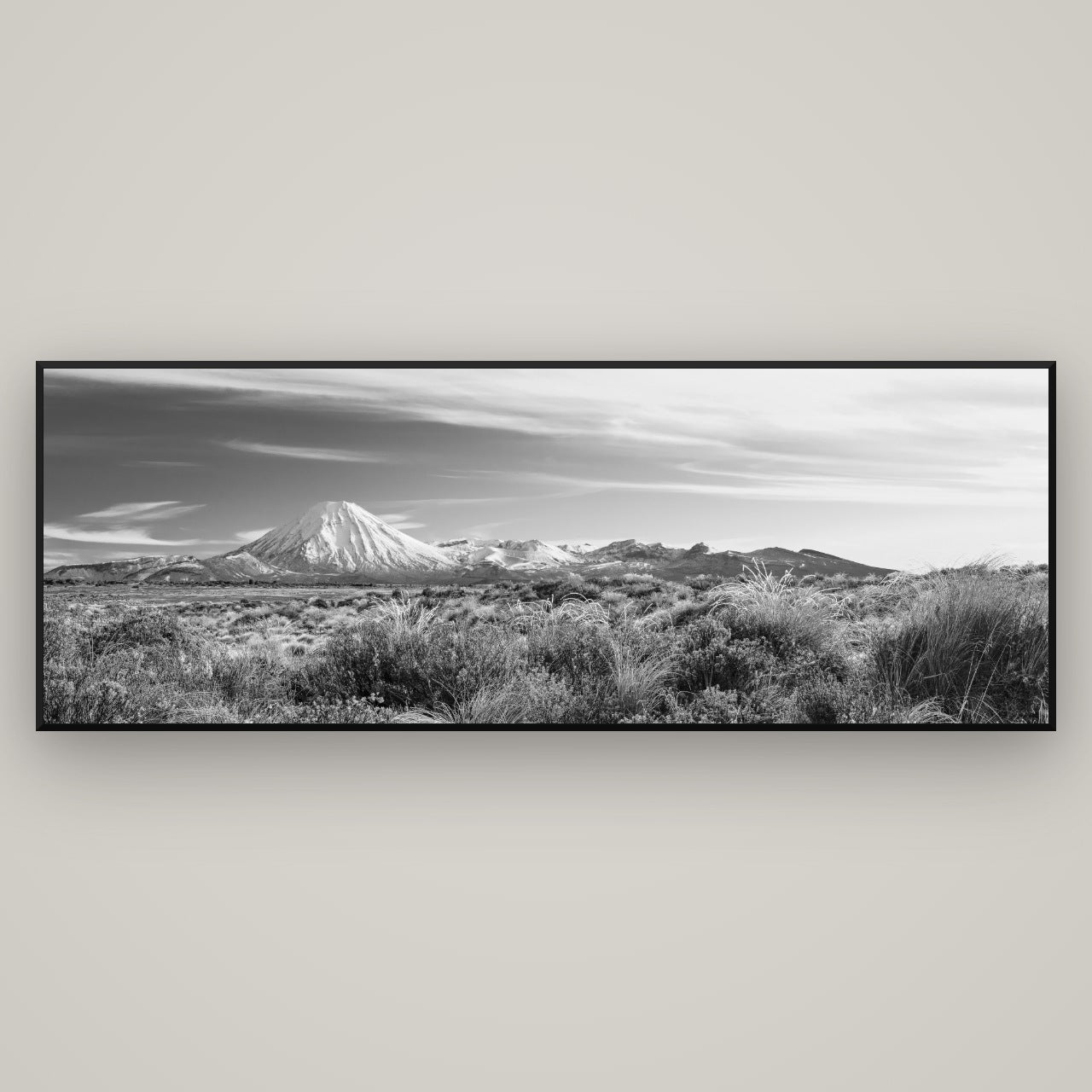 Ngauruhoe Cone, Tongariro National Park — Basel Black, 198×70 cm. New Zealand fine art wall art by Stephen Milner.
