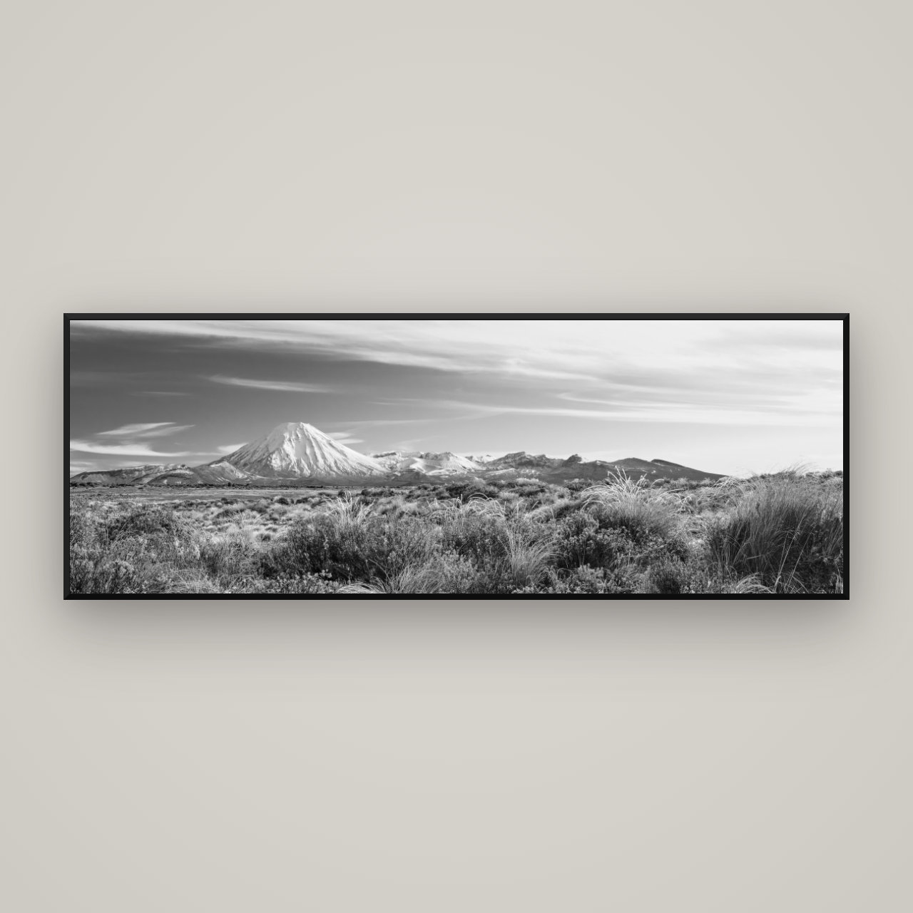 Ngauruhoe Cone, Tongariro National Park — Basel Black Matte, 198×70 cm. New Zealand fine art wall art by Stephen Milner.