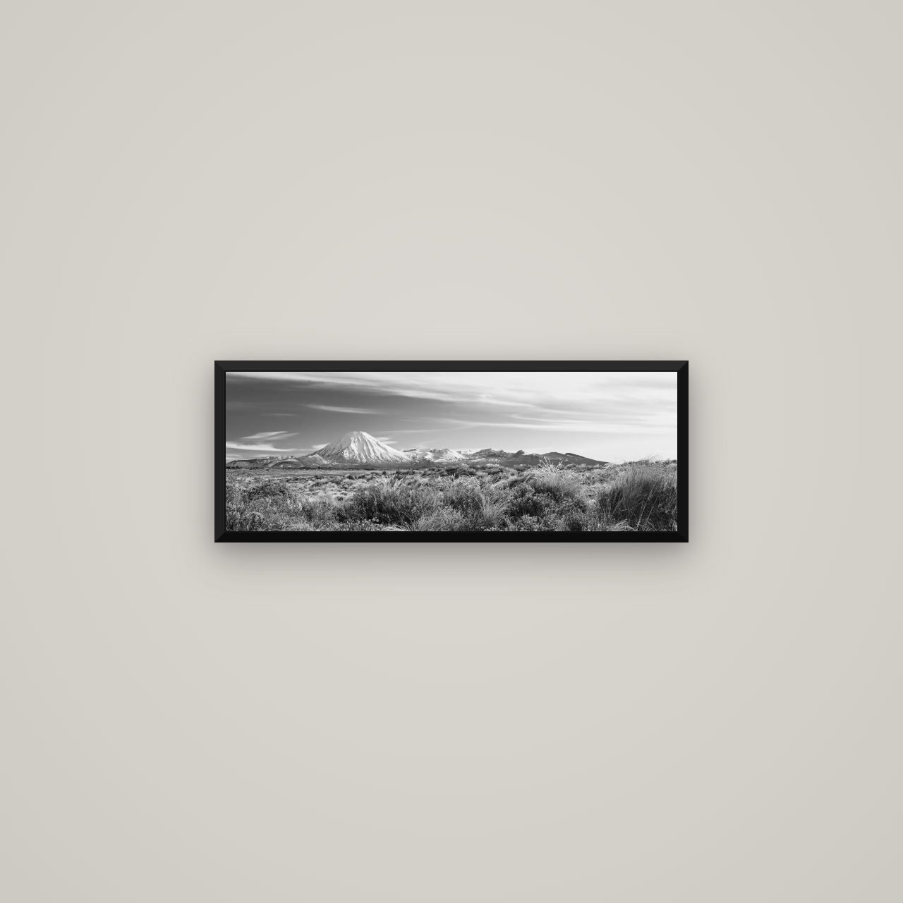 Ngauruhoe Cone, Tongariro National Park — Basel Black Matte, 68×24 cm. New Zealand fine art wall art by Stephen Milner.