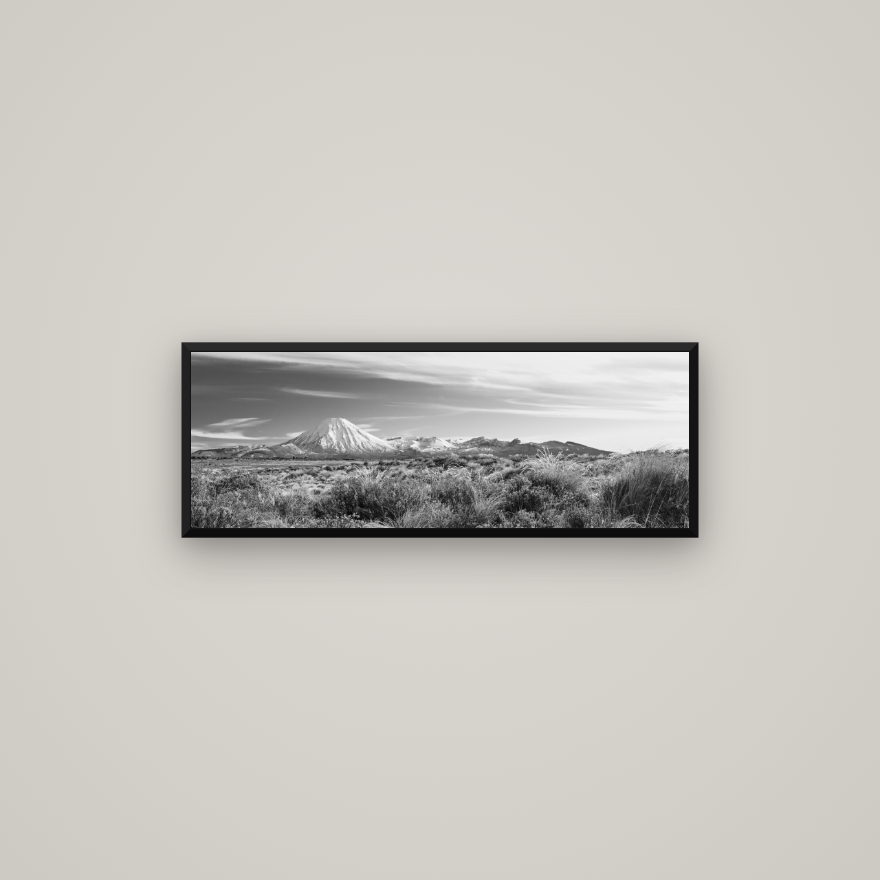 Ngauruhoe Cone, Tongariro National Park — Basel Black Matte, 85×30 cm. New Zealand fine art wall art by Stephen Milner.