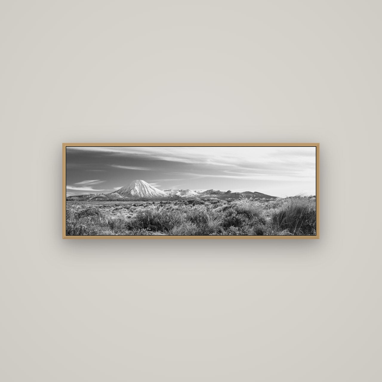Ngauruhoe Cone, Tongariro National Park, Basel Natural Oak, 113×40 cm. New Zealand fine art wall art by Stephen Milner.