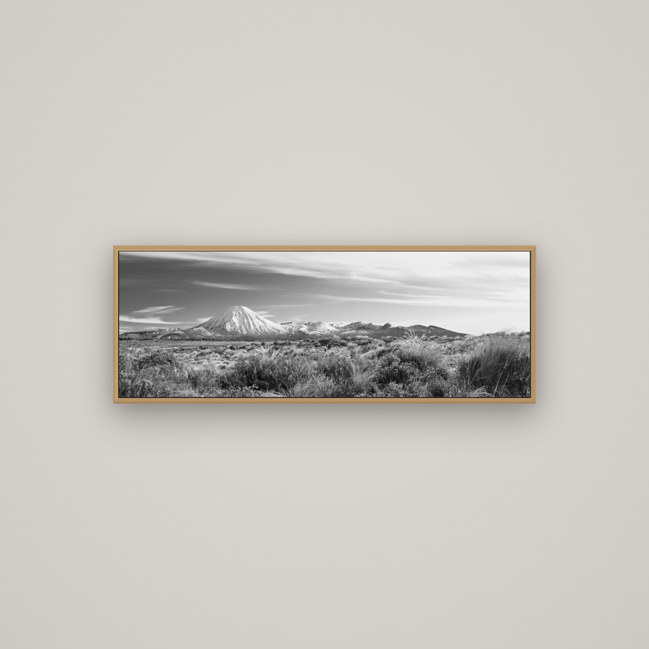 Ngauruhoe Cone, Tongariro National Park, Basel Natural Oak, 113×40 cm. New Zealand fine art wall art by Stephen Milner.