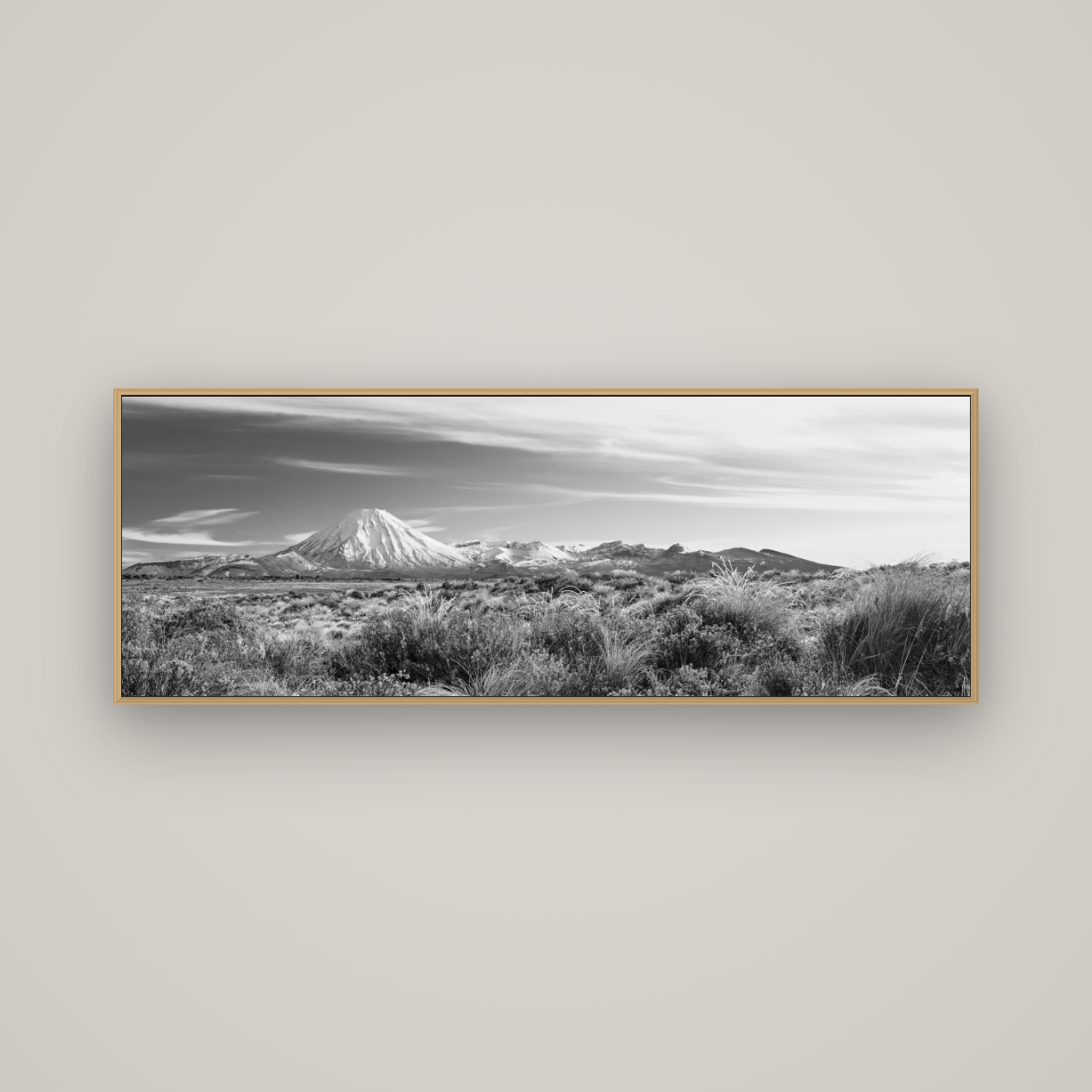 Ngauruhoe Cone, Tongariro National Park, Basel Natural Oak, 170×60 cm. New Zealand fine art wall art by Stephen Milner.