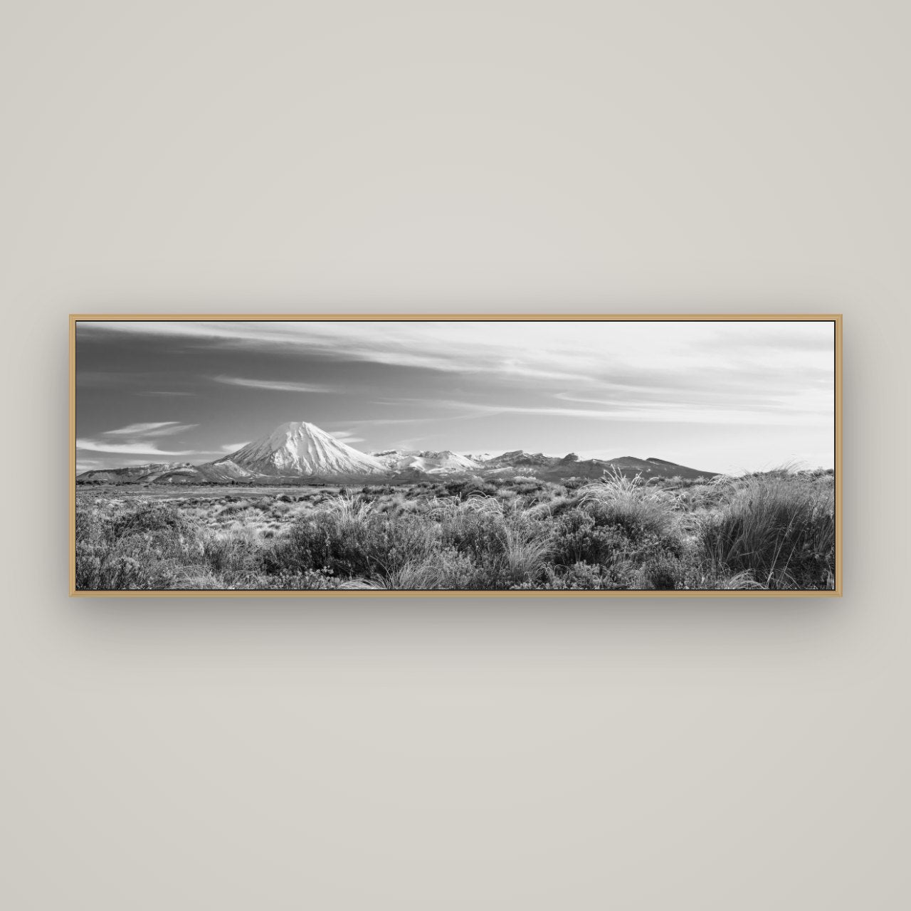 Ngauruhoe Cone, Tongariro National Park, Basel Natural Oak, 170×60 cm. New Zealand fine art wall art by Stephen Milner.