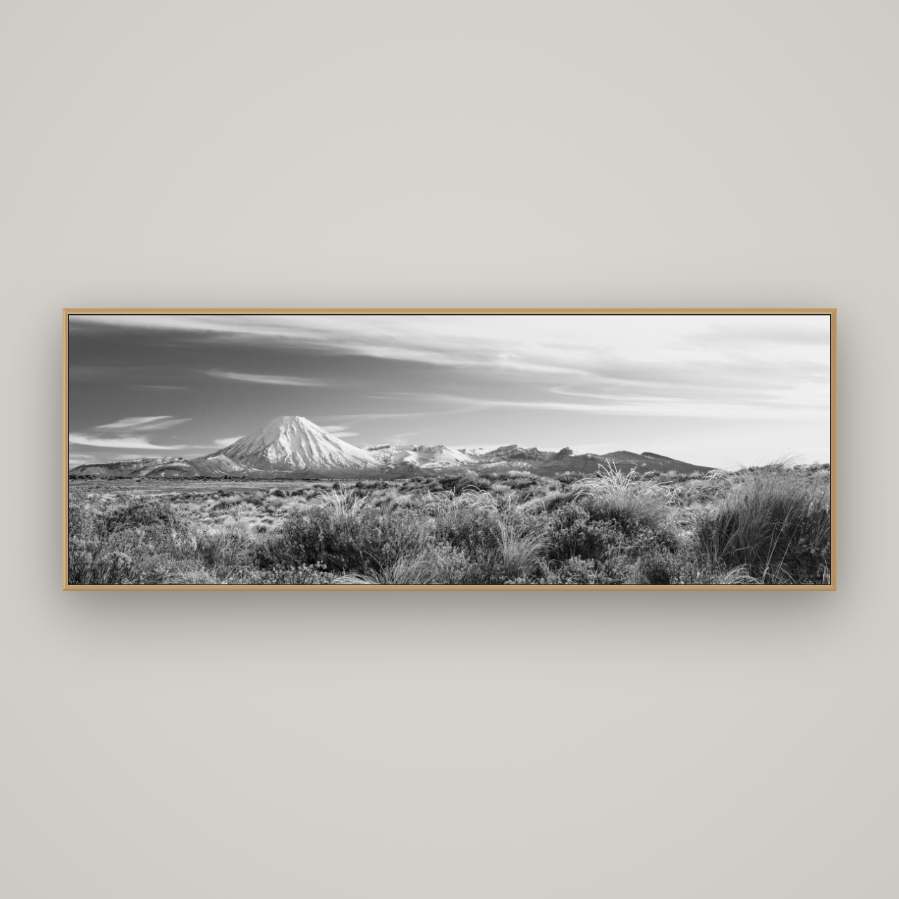 Ngauruhoe Cone, Tongariro National Park, Basel Natural Oak, 198×70 cm. New Zealand fine art wall art by Stephen Milner.