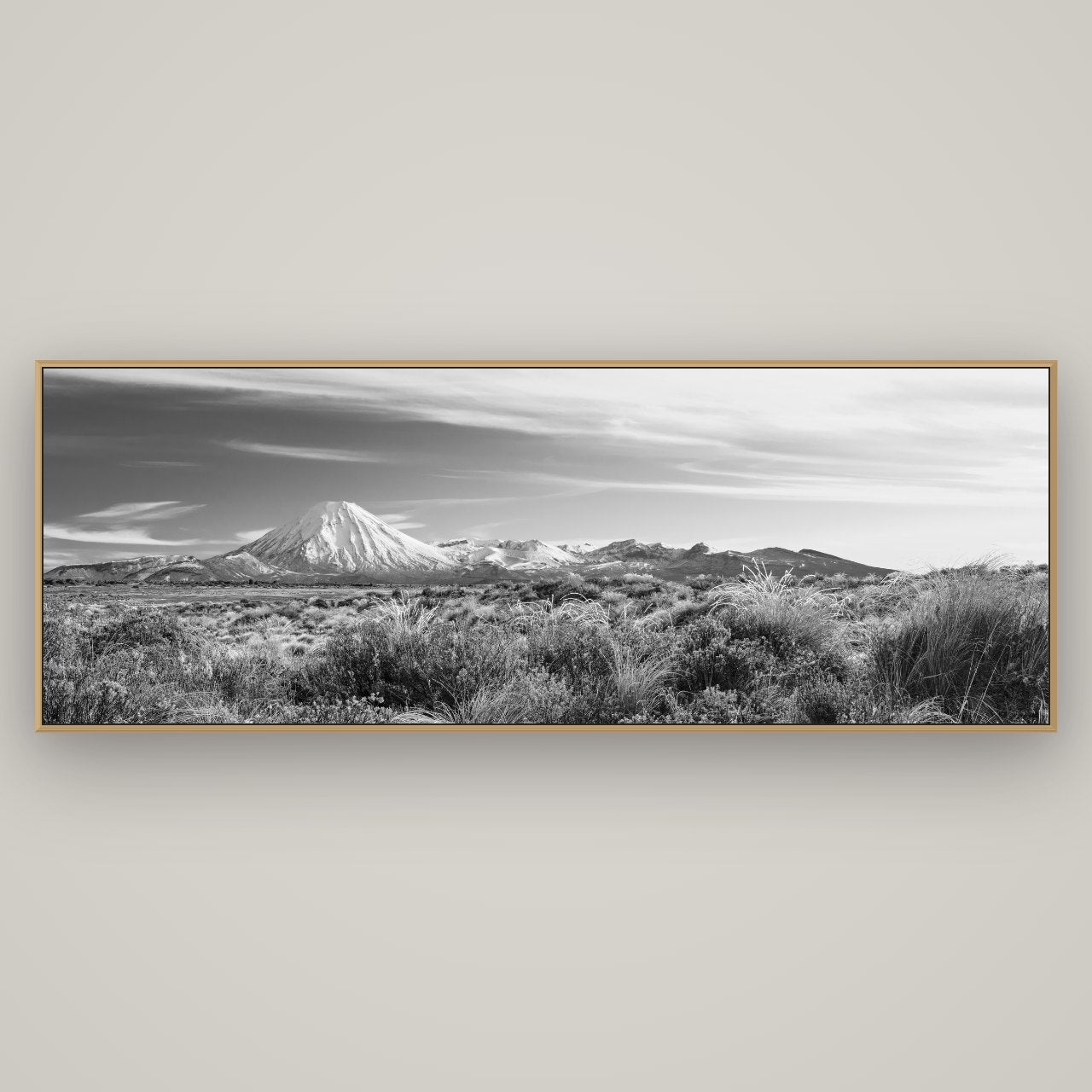 Ngauruhoe Cone, Tongariro National Park, Basel Natural Oak, 198×70 cm. New Zealand fine art wall art by Stephen Milner.