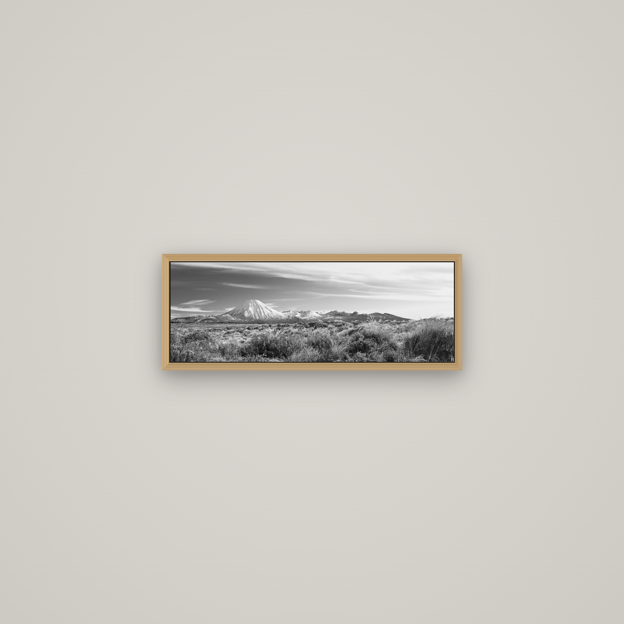 Ngauruhoe Cone, Tongariro National Park, Basel Natural Oak, 57×20 cm. New Zealand fine art wall art by Stephen Milner.