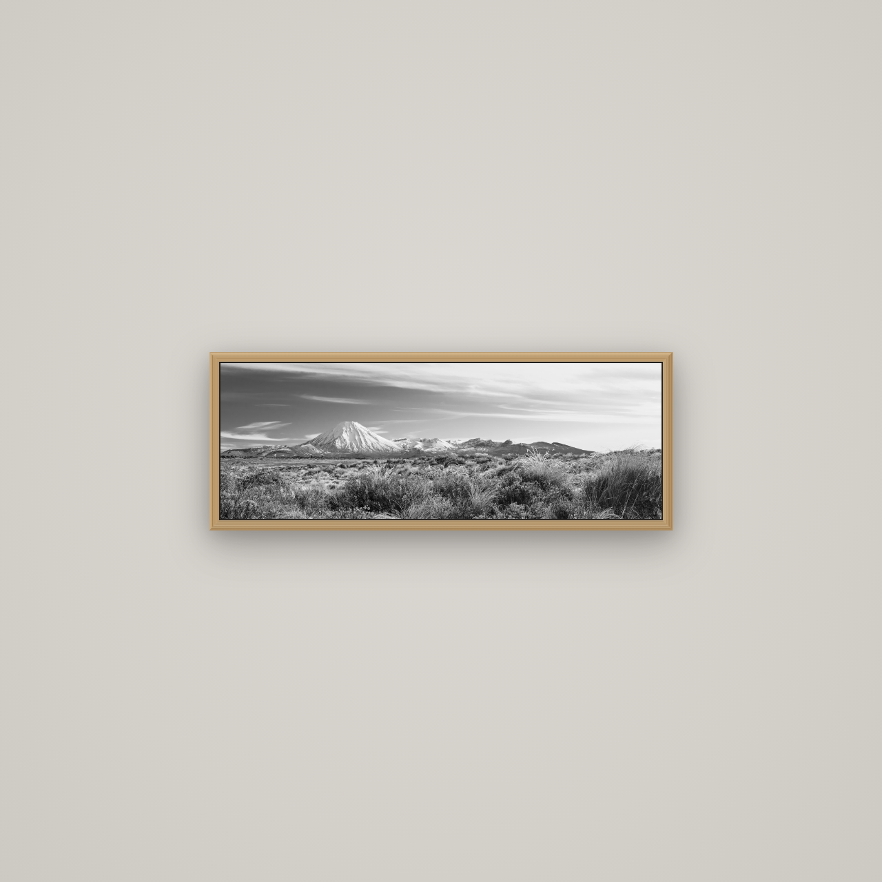 Ngauruhoe Cone, Tongariro National Park, Basel Natural Oak, 68×24 cm. New Zealand fine art wall art by Stephen Milner.