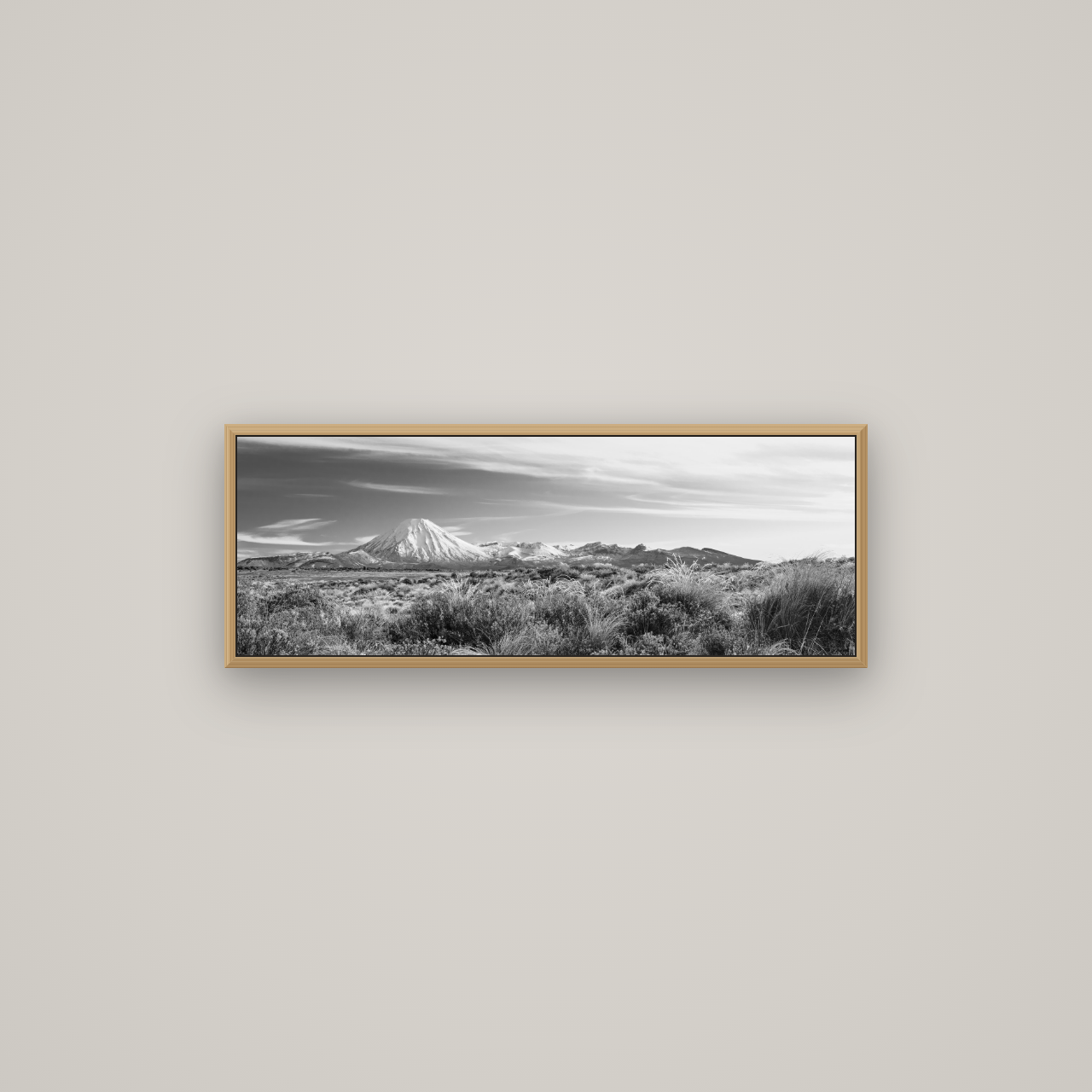 Ngauruhoe Cone, Tongariro National Park, Basel Natural Oak, 85×30 cm. New Zealand fine art wall art by Stephen Milner.