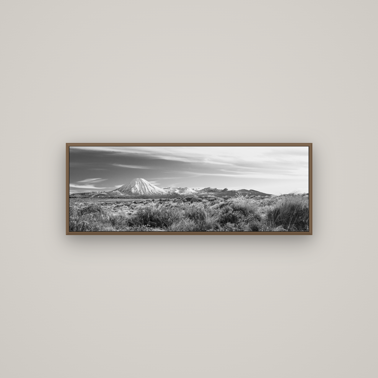 Ngauruhoe Cone, Tongariro National Park, Basel Walnut, 113×40 cm. New Zealand fine art wall art by Stephen Milner.