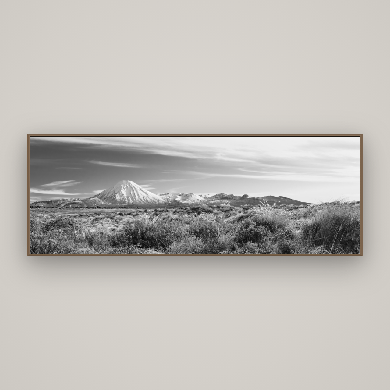 Ngauruhoe Cone, Tongariro National Park, Basel Walnut, 198×70 cm. New Zealand fine art wall art by Stephen Milner.