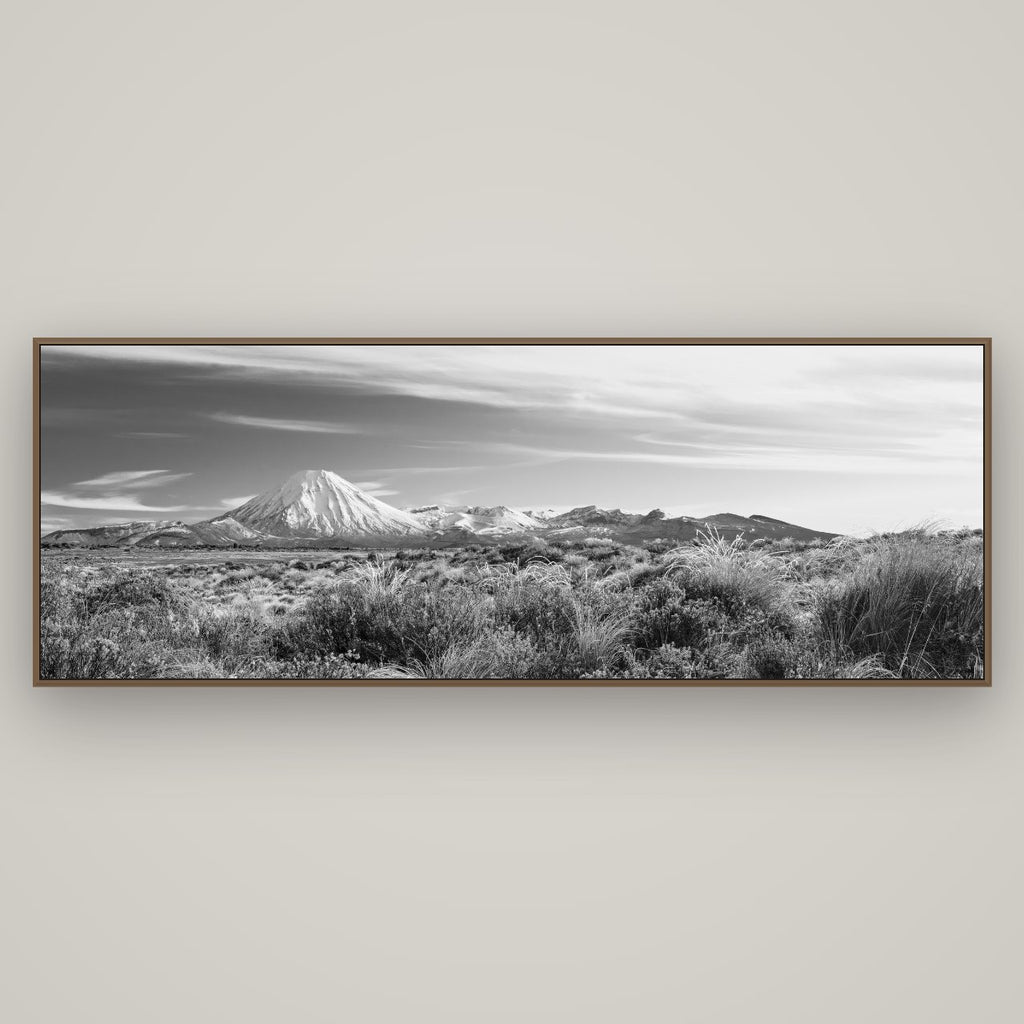 Ngauruhoe Cone, Tongariro National Park, Basel Walnut, 198×70 cm. New Zealand fine art wall art by Stephen Milner.