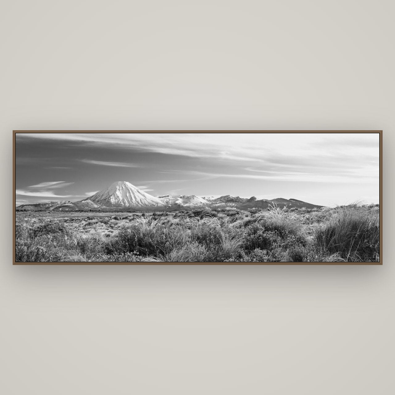 Ngauruhoe Cone, Tongariro National Park, Basel Walnut, 198×70 cm. New Zealand fine art wall art by Stephen Milner.