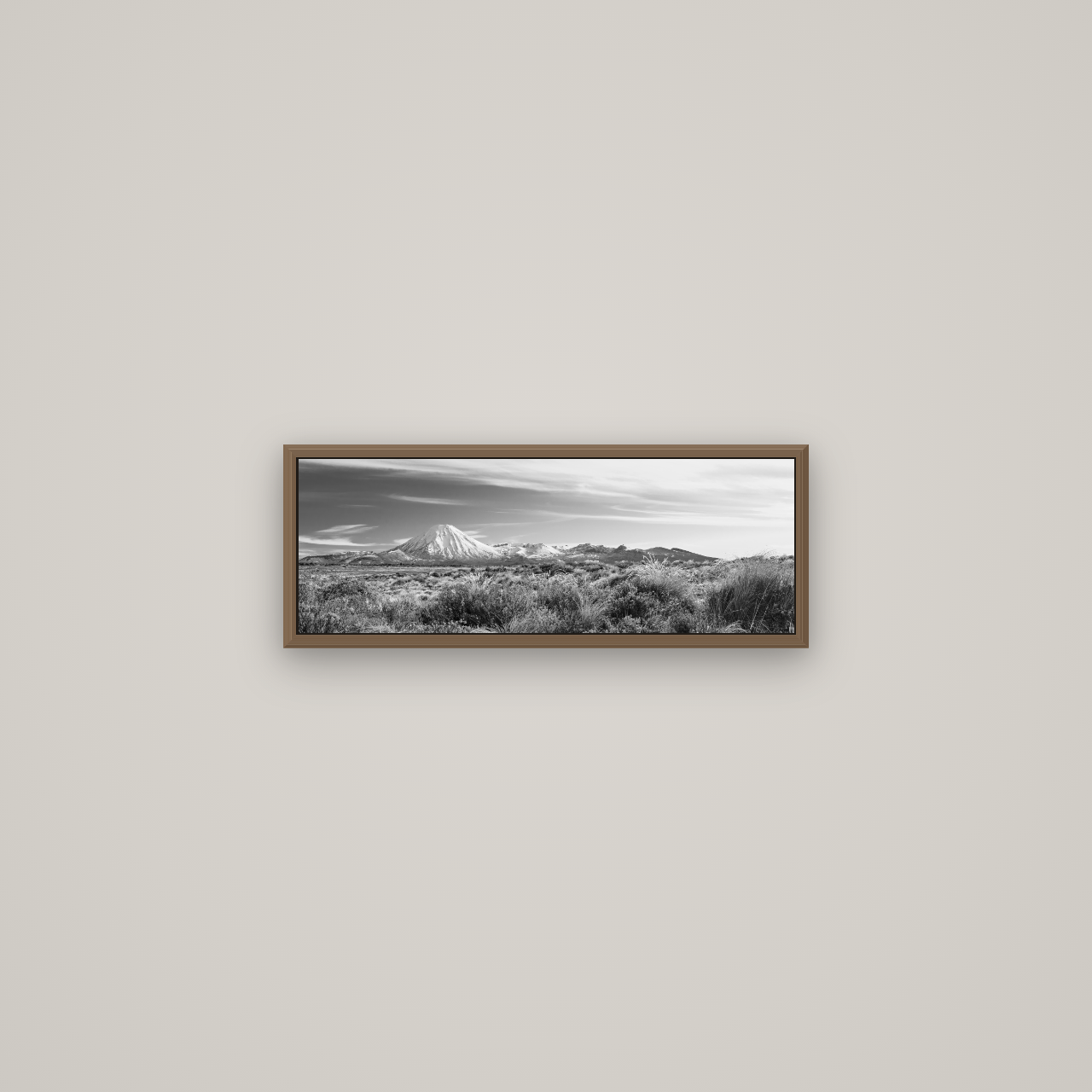 Ngauruhoe Cone, Tongariro National Park, Basel Walnut, 57×20 cm. New Zealand fine art wall art by Stephen Milner.