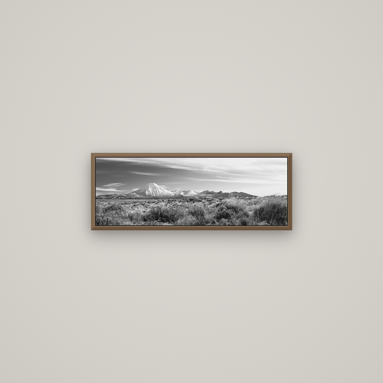 Ngauruhoe Cone, Tongariro National Park, Basel Walnut, 68×24 cm. New Zealand fine art wall art by Stephen Milner.