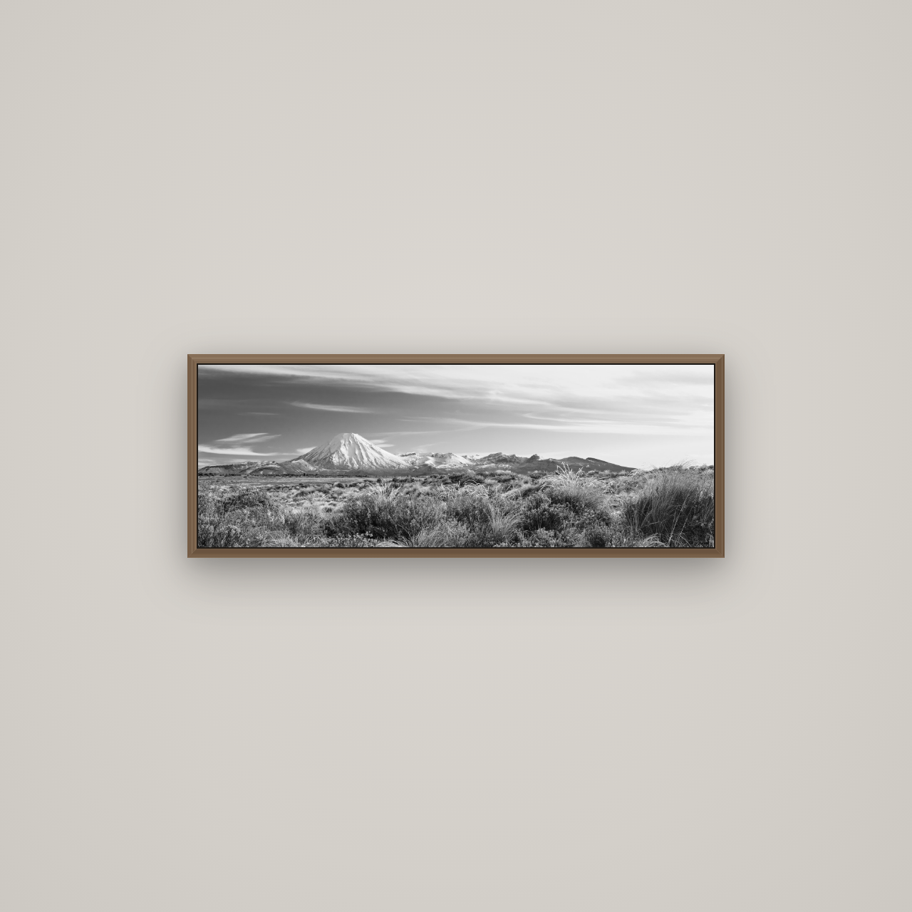 Ngauruhoe Cone, Tongariro National Park, Basel Walnut, 85×30 cm. New Zealand fine art wall art by Stephen Milner.