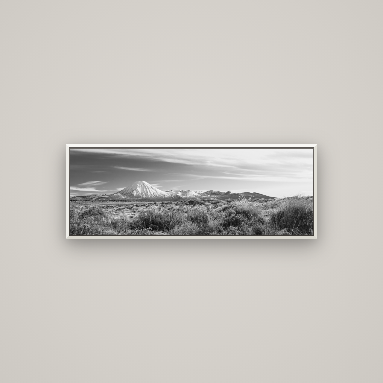 Ngauruhoe Cone, Tongariro National Park — Basel White, 113×40 cm. New Zealand fine art wall art by Stephen Milner.