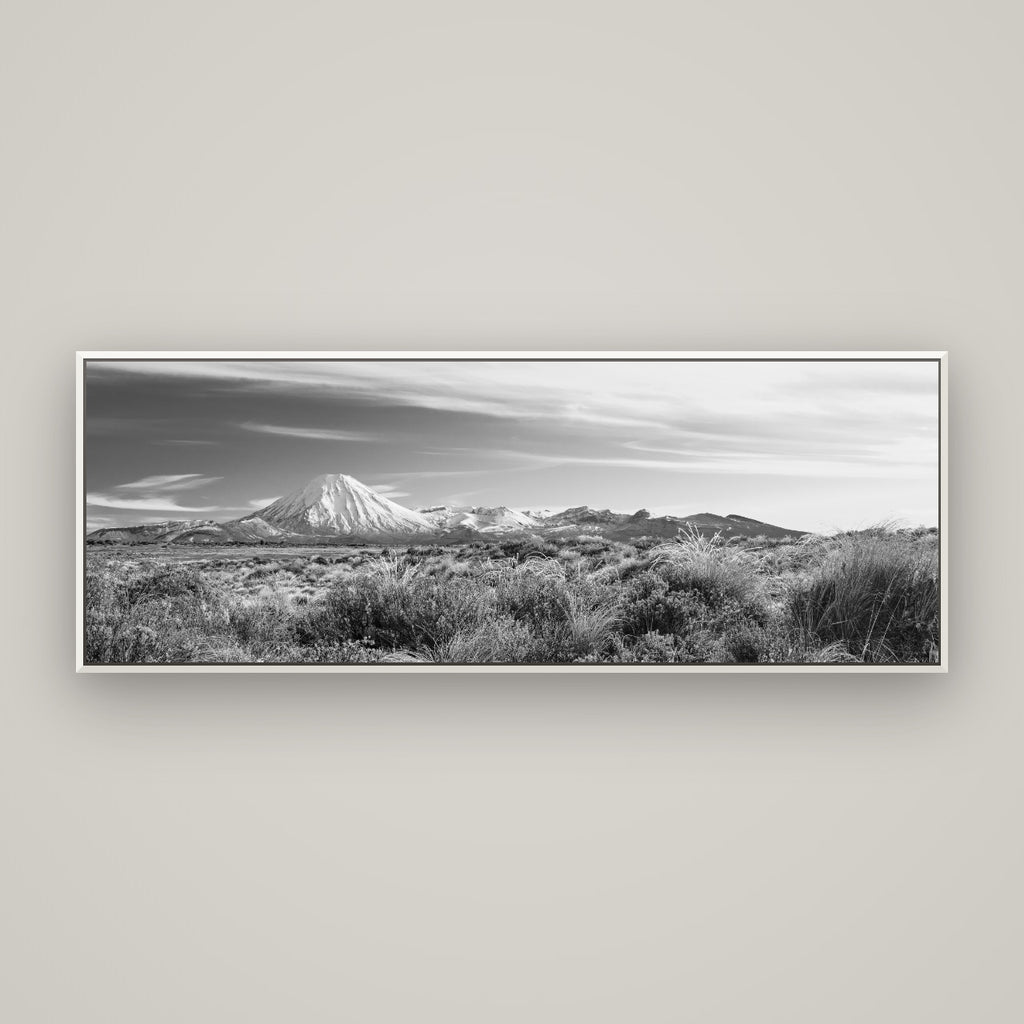 Ngauruhoe Cone, Tongariro National Park — Basel White, 170×60 cm. New Zealand fine art wall art by Stephen Milner.