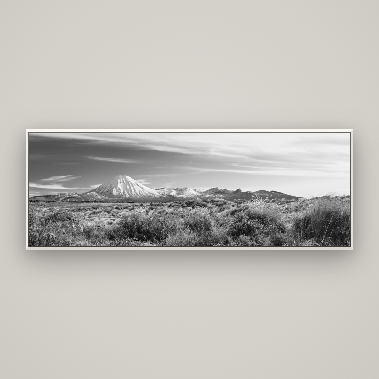 Ngauruhoe Cone, Tongariro National Park — Basel White, 198×70 cm. New Zealand fine art wall art by Stephen Milner.