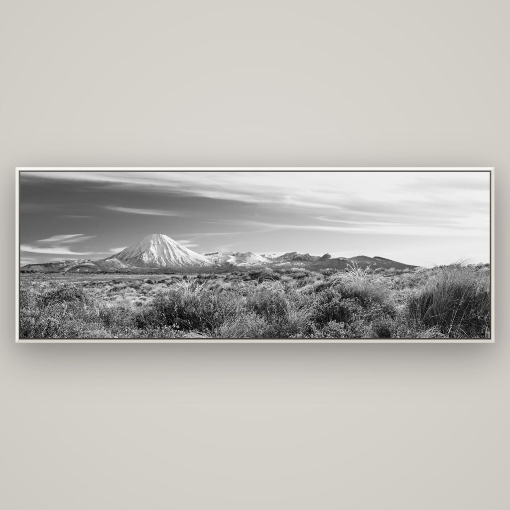 Ngauruhoe Cone, Tongariro National Park — Basel White, 198×70 cm. New Zealand fine art wall art by Stephen Milner.
