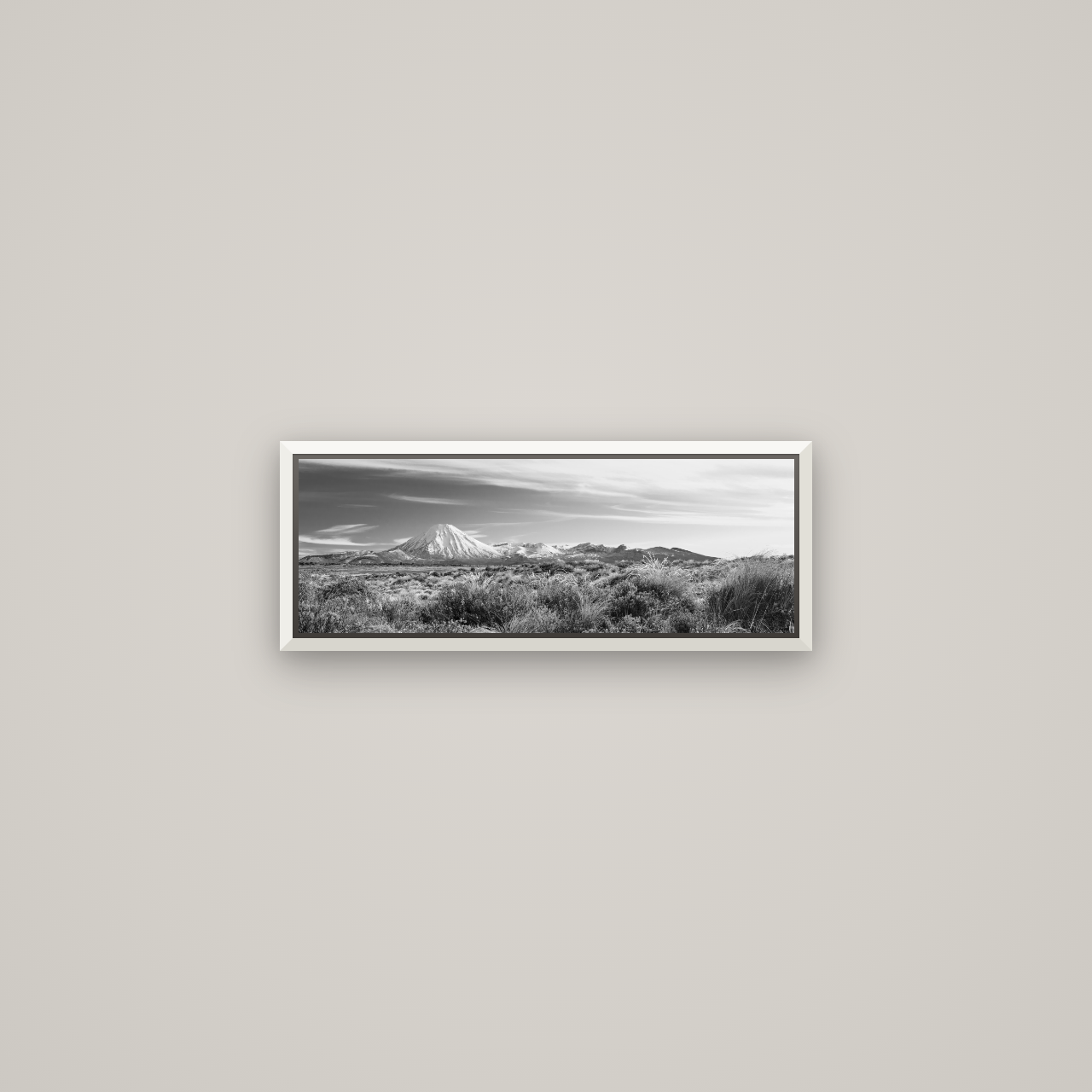 Ngauruhoe Cone, Tongariro National Park — Basel White, 57×20 cm. New Zealand fine art wall art by Stephen Milner.