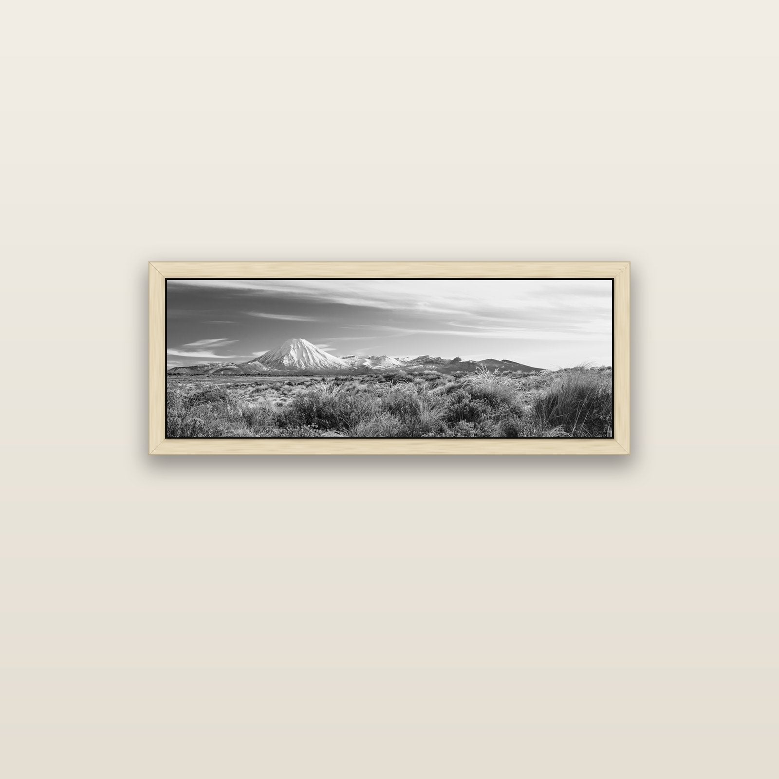 Ngauruhoe Cone, Tongariro National Park — natural float frame canvas, 102 × 36 cm. New Zealand fine art landscape wall art by Stephen Milner.