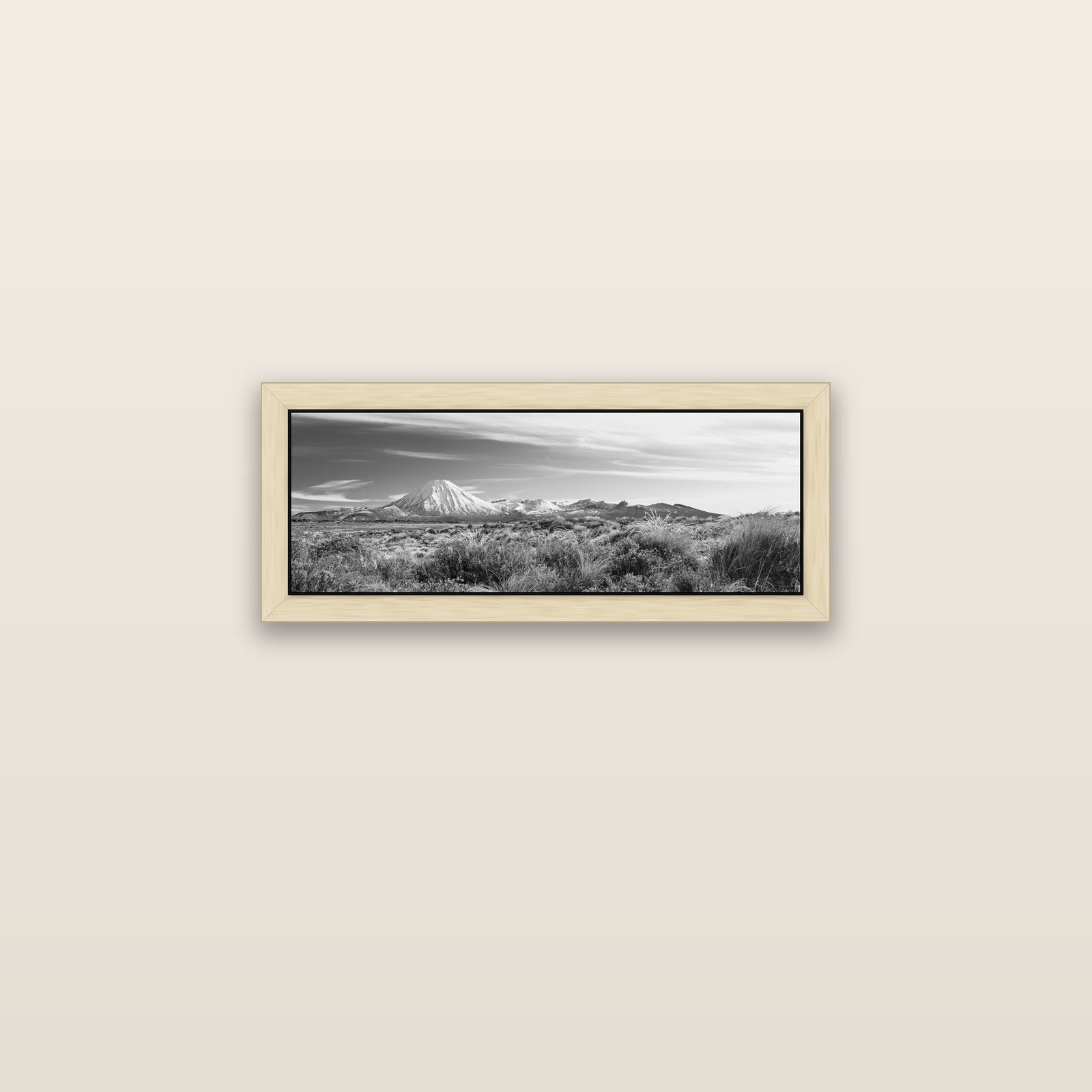Ngauruhoe Cone, Tongariro National Park — natural float frame canvas, 71 × 25 cm. New Zealand fine art landscape wall art by Stephen Milner.