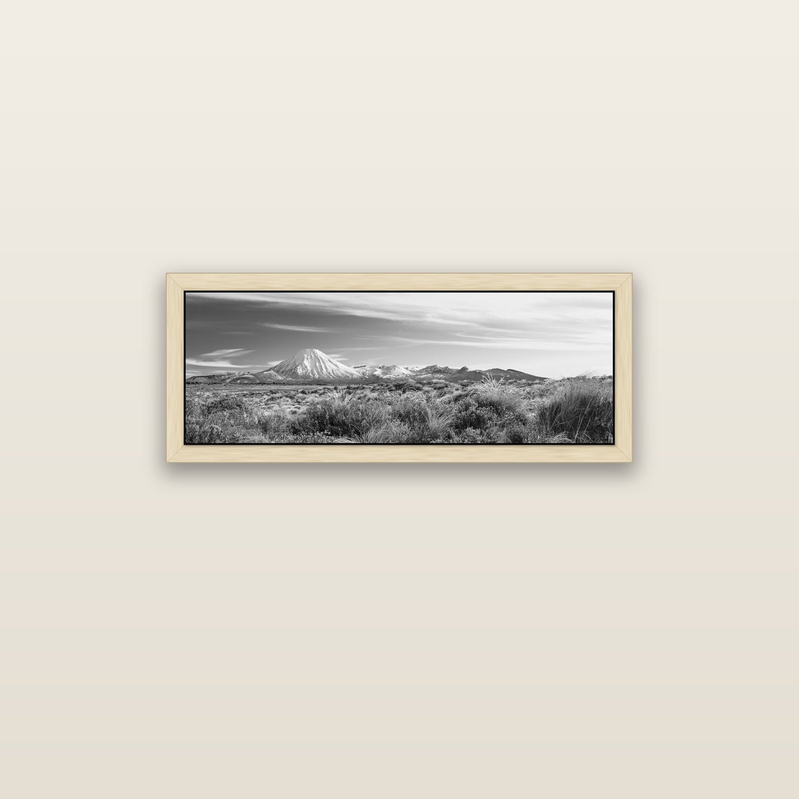 Ngauruhoe Cone, Tongariro National Park — natural float frame canvas, 91 × 31 cm. New Zealand fine art landscape wall art by Stephen Milner.