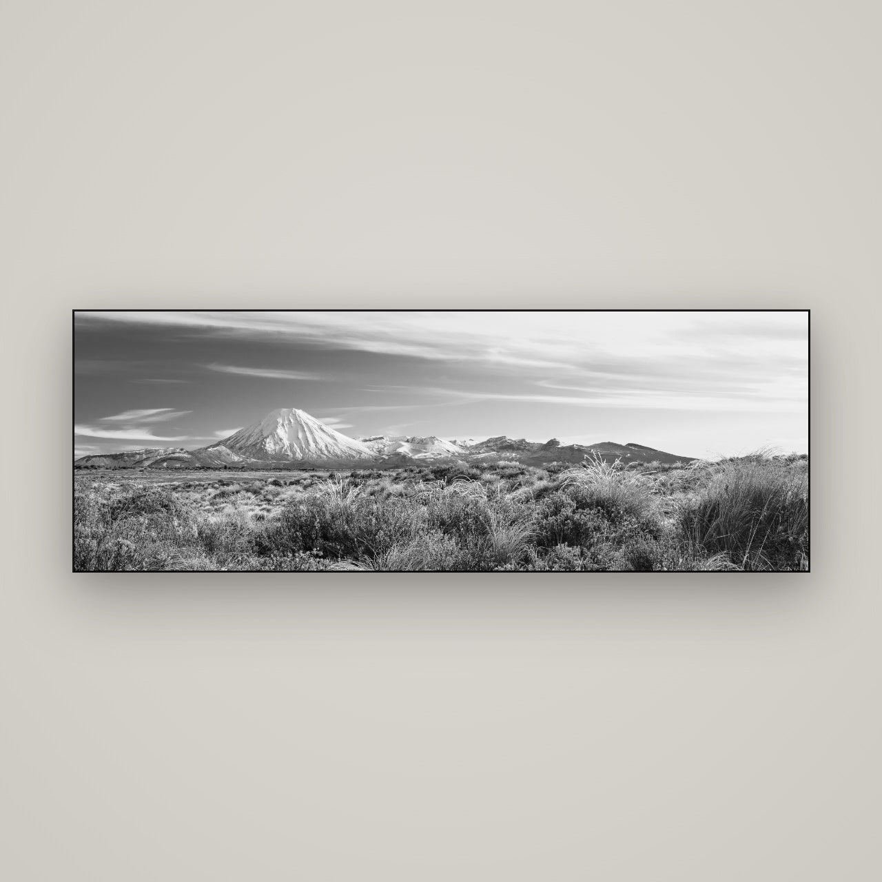 Ngauruhoe Cone, Tongariro National Park — Slimline Black, 170×60 cm. New Zealand fine art wall art by Stephen Milner.