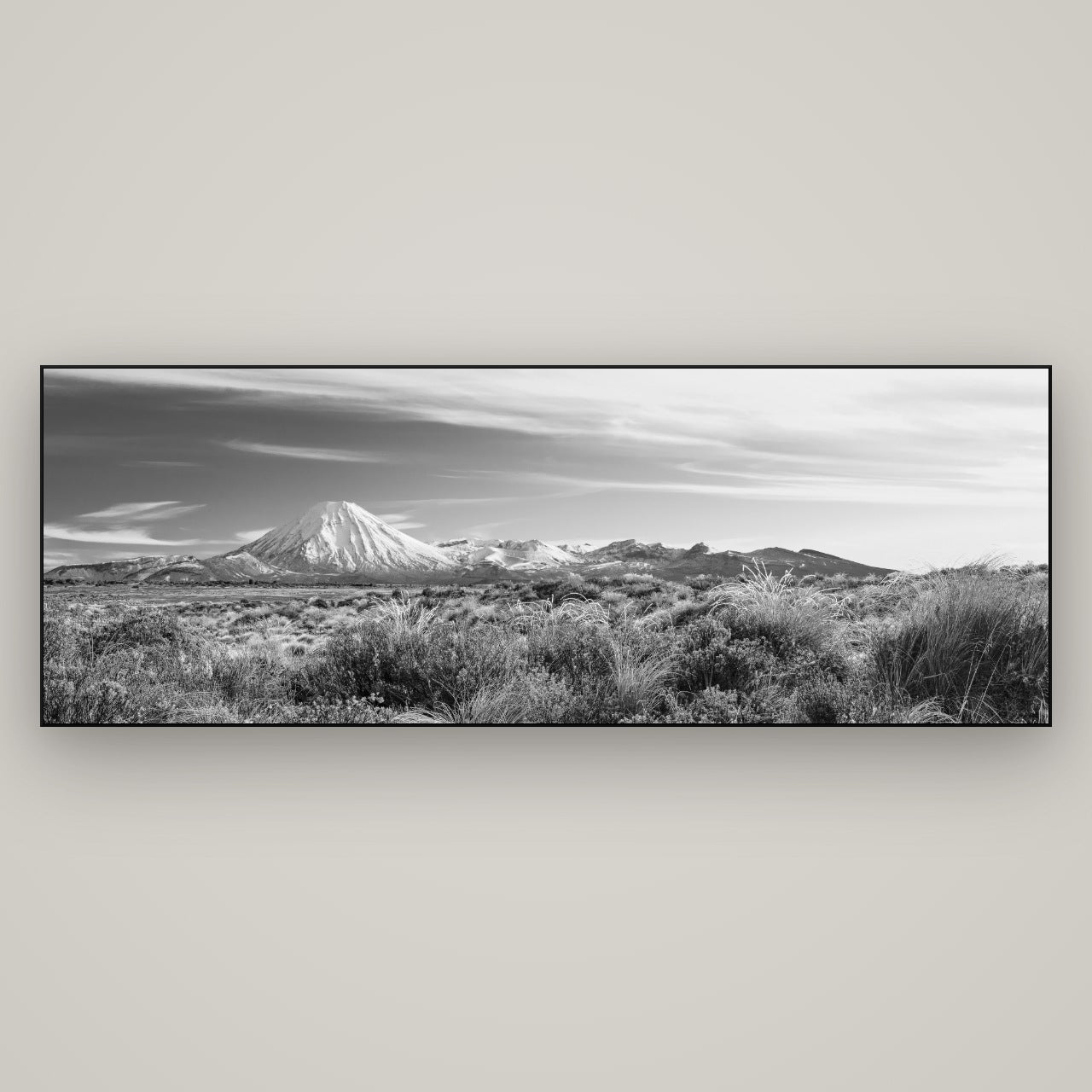 Ngauruhoe Cone, Tongariro National Park — Slimline Black, 198×70 cm. New Zealand fine art wall art by Stephen Milner.