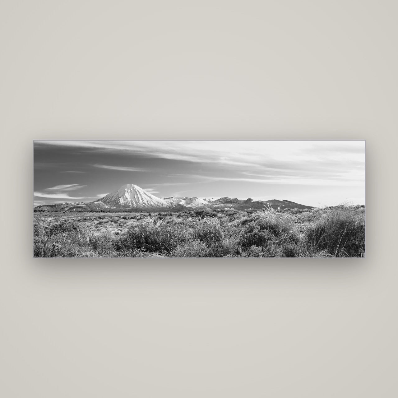 Ngauruhoe Cone, Tongariro National Park — Slimline Silver, 170×60 cm. New Zealand fine art wall art by Stephen Milner.