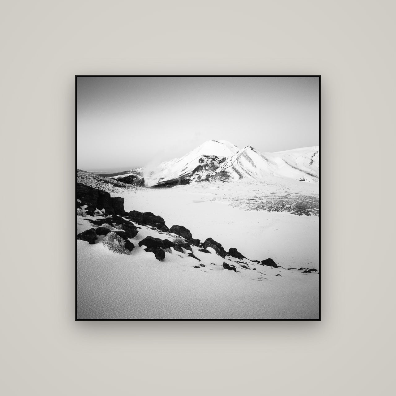 Ngauruhoe's Glow, Tongariro National Park — ArtBox Black, 100×100 cm. New Zealand fine art wall art by Stephen Milner.