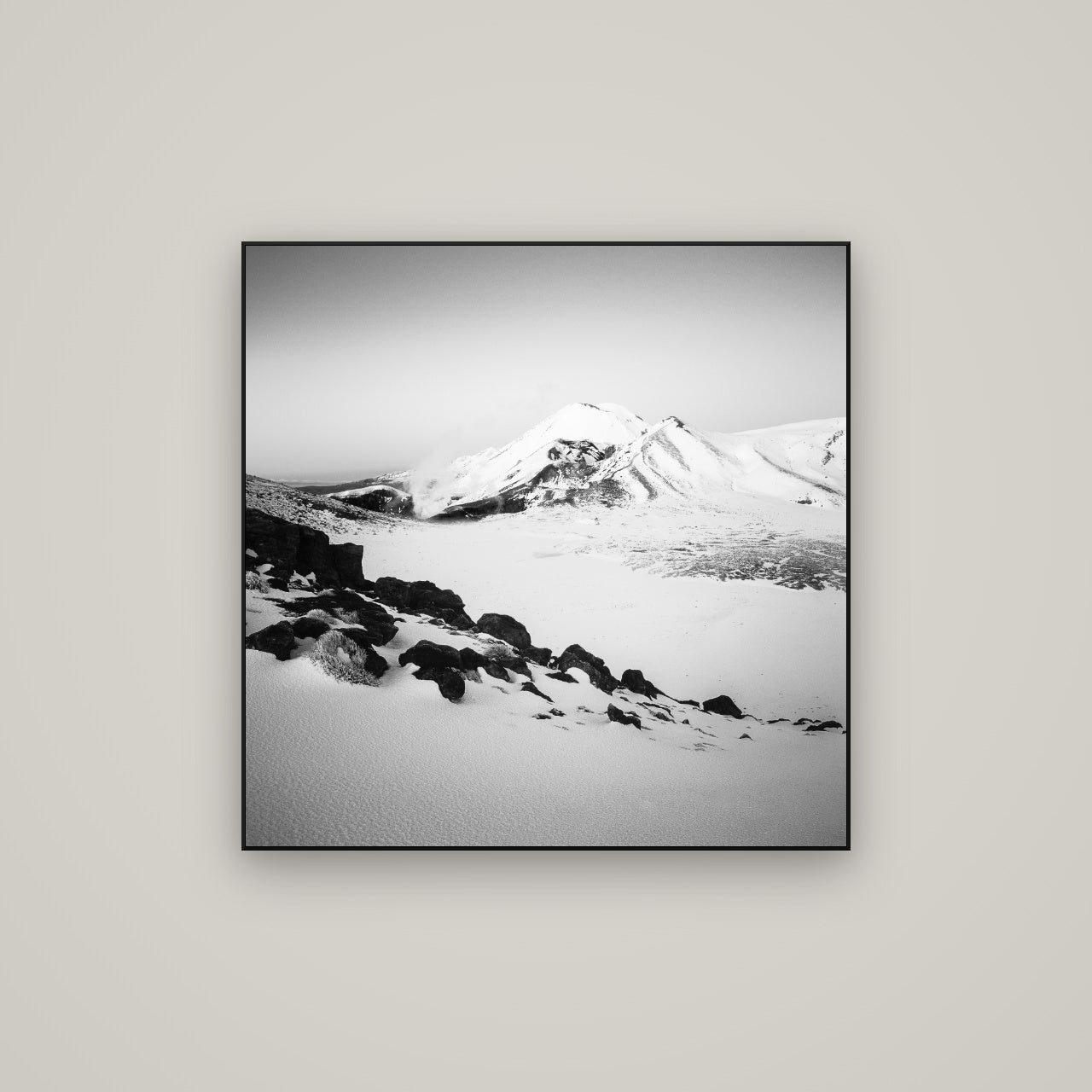 Ngauruhoe's Glow, Tongariro National Park — ArtBox Black, 80×80 cm. New Zealand fine art wall art by Stephen Milner.