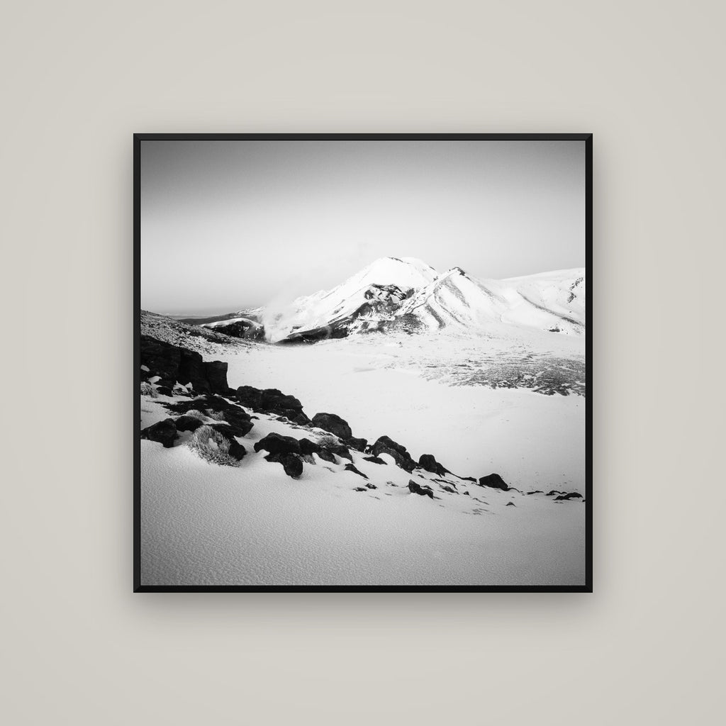 Ngauruhoe's Glow, Tongariro National Park — Basel Black Matte, 100×100 cm. New Zealand fine art wall art by Stephen Milner.