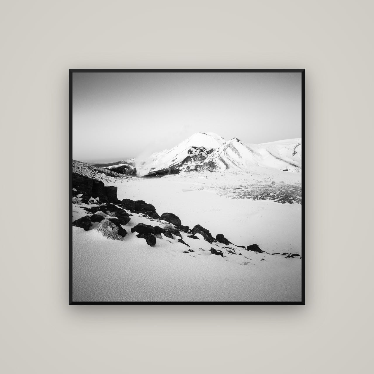 Ngauruhoe's Glow, Tongariro National Park — Basel Black, 100×100 cm. New Zealand fine art wall art by Stephen Milner.
