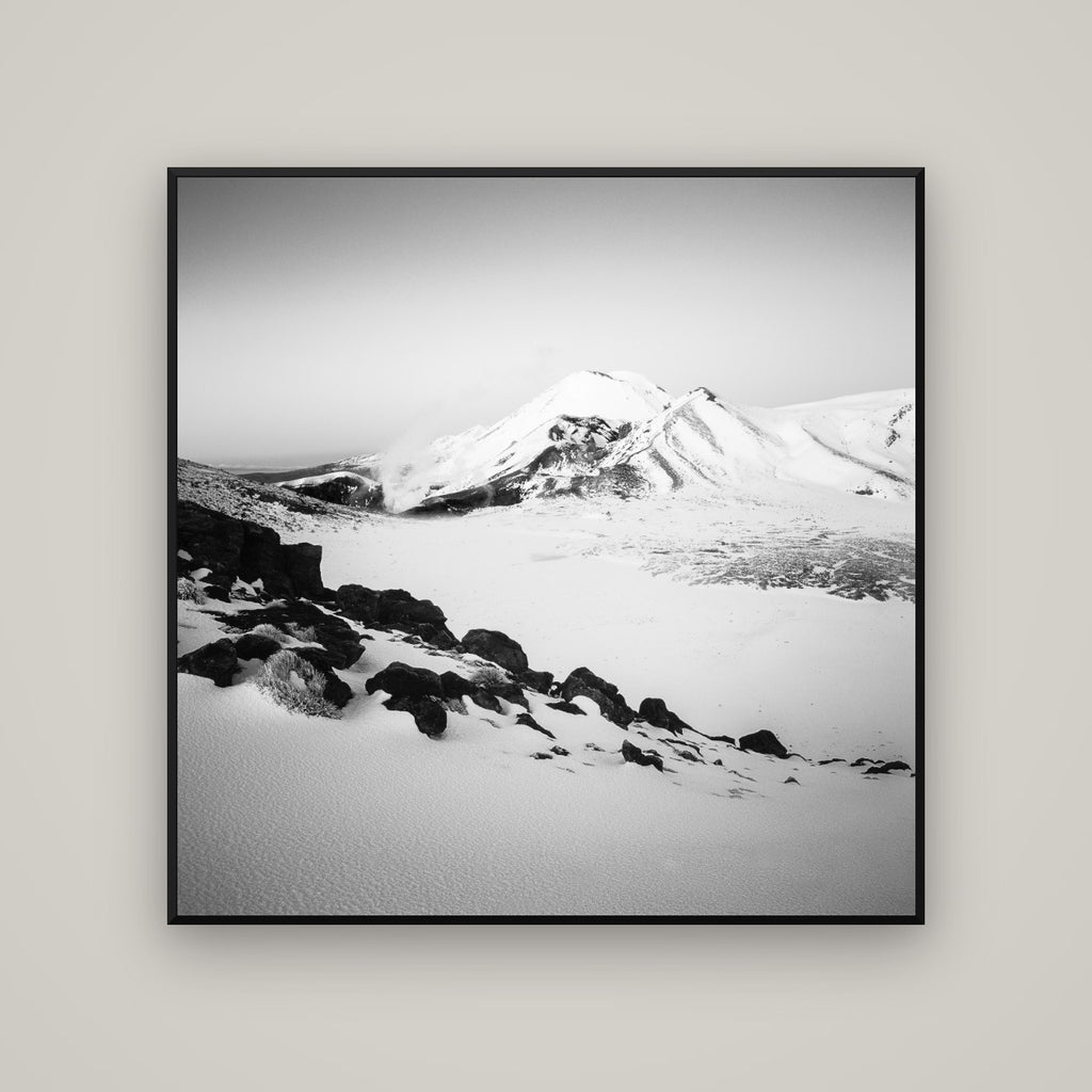 Ngauruhoe's Glow, Tongariro National Park — Basel Black Matte, 120×120 cm. New Zealand fine art wall art by Stephen Milner.