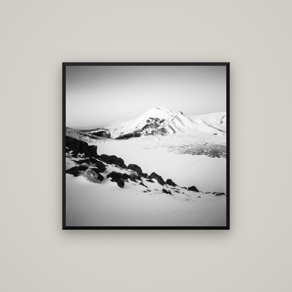 Ngauruhoe's Glow, Tongariro National Park — Basel Black Matte, 80×80 cm. New Zealand fine art wall art by Stephen Milner.