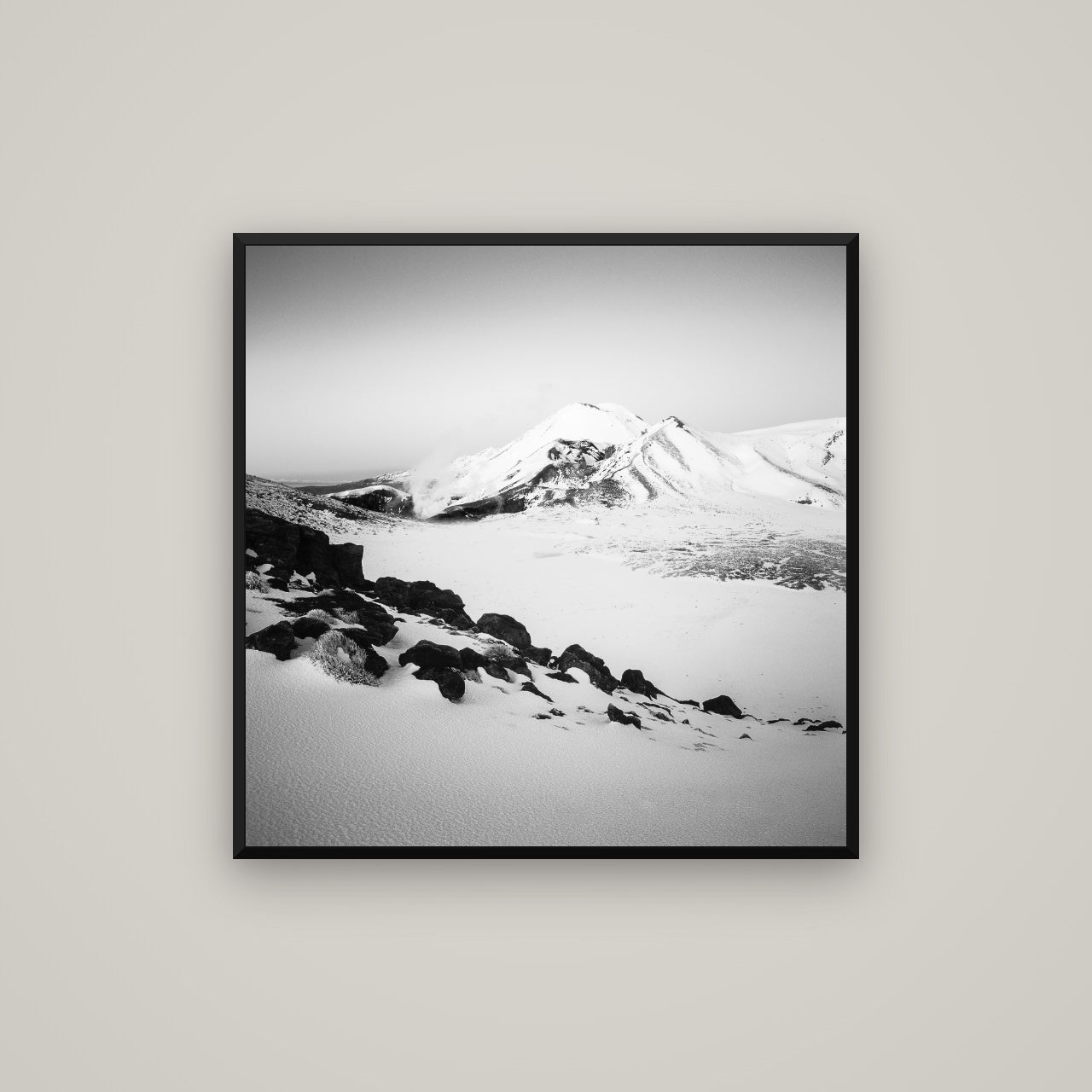 Ngauruhoe's Glow, Tongariro National Park — Basel Black, 80×80 cm. New Zealand fine art wall art by Stephen Milner.