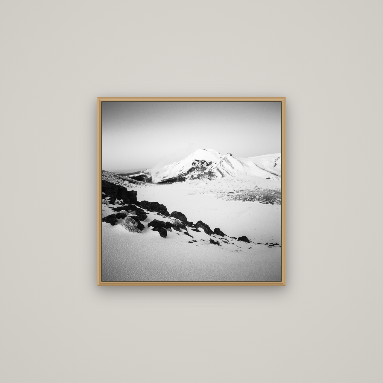 Ngauruhoe's Glow, Tongariro National Park, Basel Natural Oak, 60×60 cm. New Zealand fine art wall art by Stephen Milner.