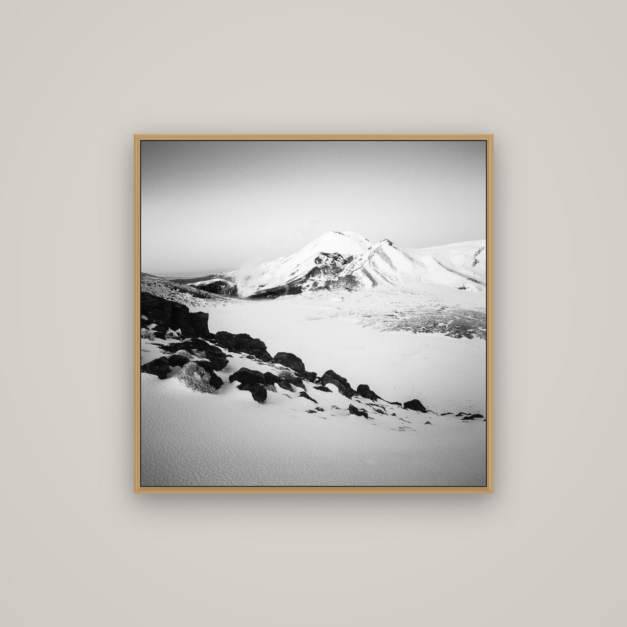 Ngauruhoe's Glow, Tongariro National Park, Basel Natural Oak, 80×80 cm. New Zealand fine art wall art by Stephen Milner.