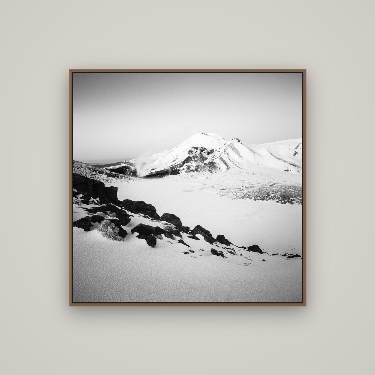 Ngauruhoe's Glow, Tongariro National Park, Basel Walnut, 100×100 cm. New Zealand fine art wall art by Stephen Milner.