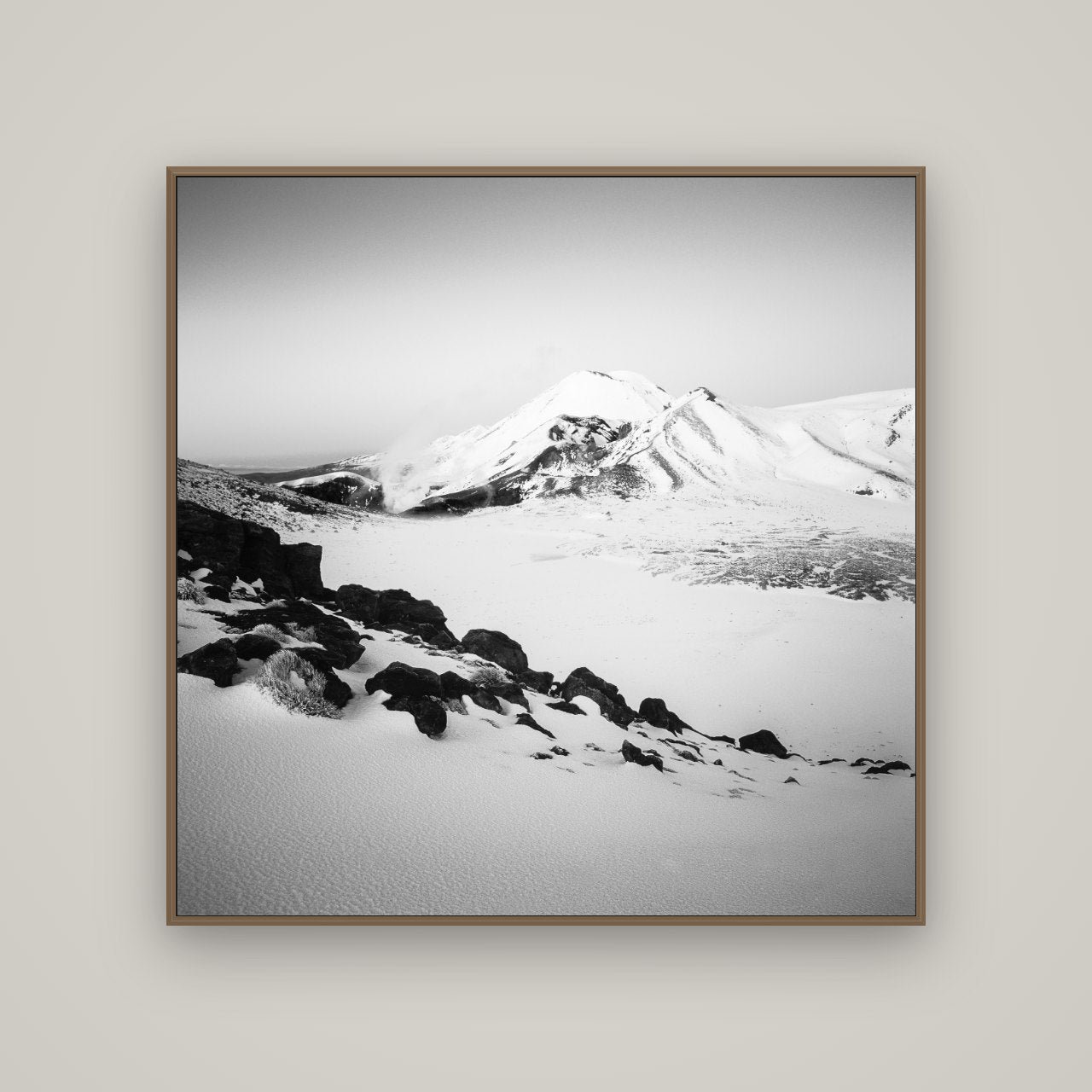 Ngauruhoe's Glow, Tongariro National Park, Basel Walnut, 120×120 cm. New Zealand fine art wall art by Stephen Milner.