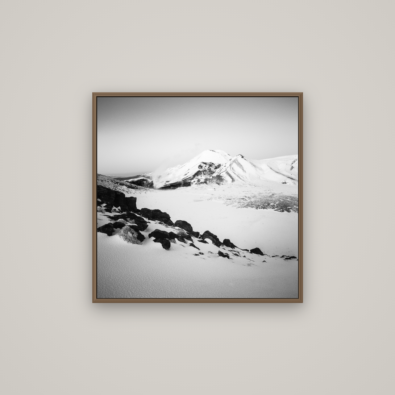 Ngauruhoe's Glow, Tongariro National Park, Basel Walnut, 70×70 cm. New Zealand fine art wall art by Stephen Milner.