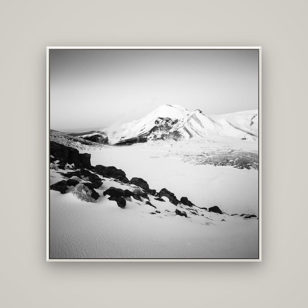 Ngauruhoe's Glow, Tongariro National Park — Basel White, 120×120 cm. New Zealand fine art wall art by Stephen Milner.