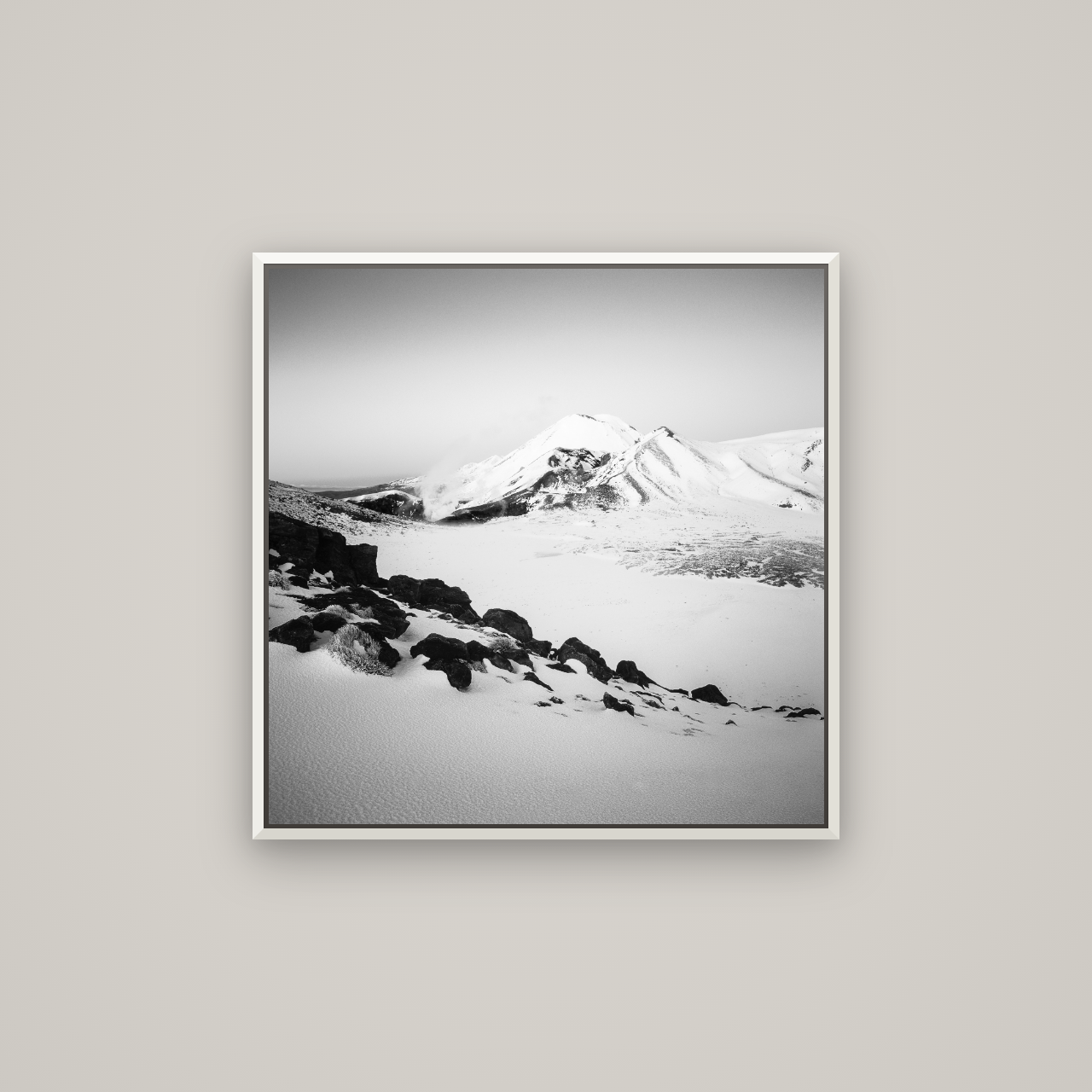 Ngauruhoe's Glow, Tongariro National Park — Basel White, 70×70 cm. New Zealand fine art wall art by Stephen Milner.