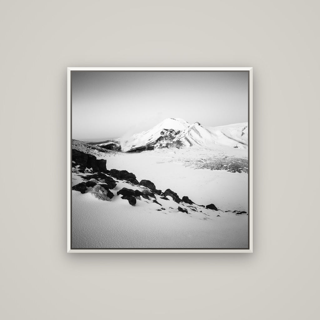 Ngauruhoe's Glow, Tongariro National Park — Basel White, 80×80 cm. New Zealand fine art wall art by Stephen Milner.