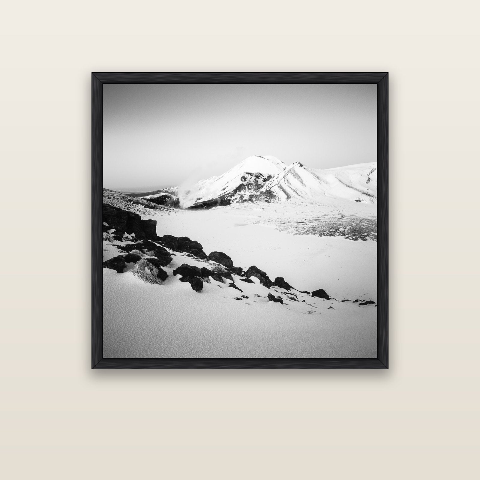 Ngauruhoe's Glow, Tongariro National Park — black float frame canvas, 102 × 102 cm. New Zealand fine art landscape wall art by Stephen Milner.