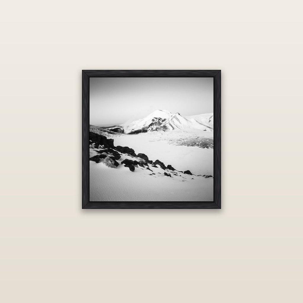Ngauruhoe's Glow, Tongariro National Park — black float frame canvas, 51 × 51 cm. New Zealand fine art landscape wall art by Stephen Milner.