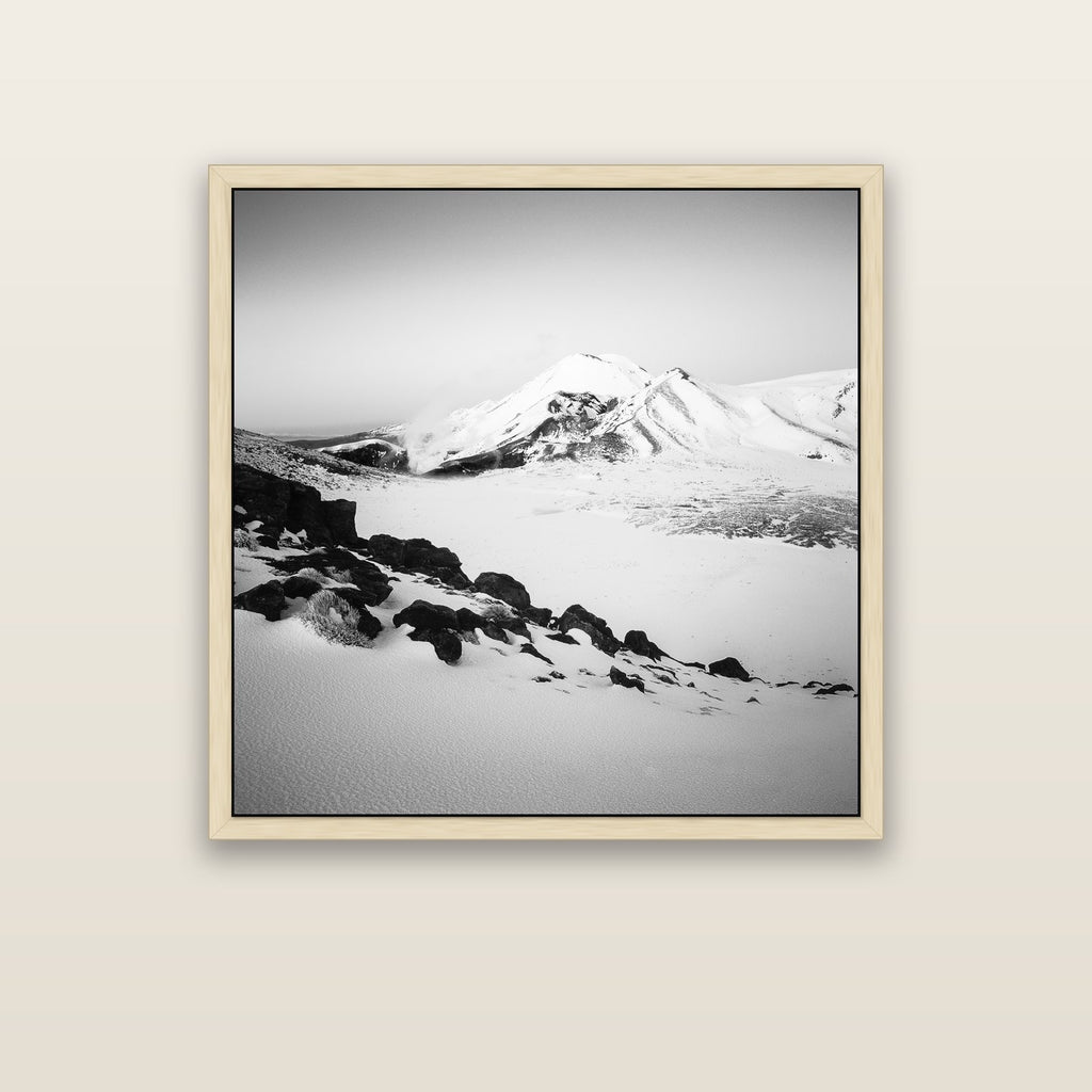 Ngauruhoe's Glow, Tongariro National Park — natural float frame canvas, 102 × 102 cm. New Zealand fine art landscape wall art by Stephen Milner.